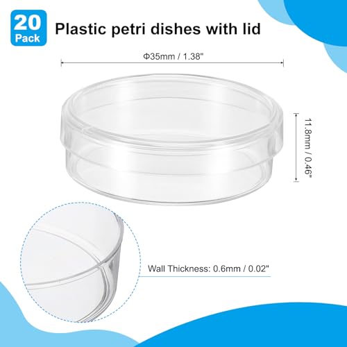 Patikil PTF240322TT000296 35Mm Plastic Petri Dishes With Lid, 20 Pcs Petri Plates Tissue Culture Plate For Lab Science Experiment thumb #1
