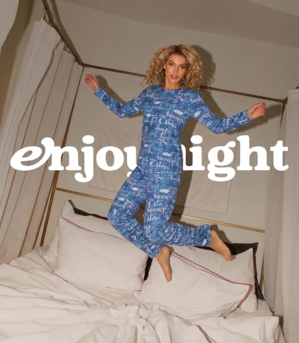 Image of ENJOYNIGHT Womens Pajama Set Cotton Pjs Long Sleeve Sleepwear with Pockets | Two Piece Crew Neck Sleep Set, Elastic Waist Long Pant, Lightweight Loungewear