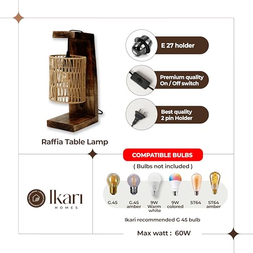 Image of Ikari Homes Vintage Table Lamp I Indonesian Rattan Cane with Braided Wire I Boho Table lamp for Bedroom /Living Room /Office Desk /Restaurants - (Zig Zag Raffia)