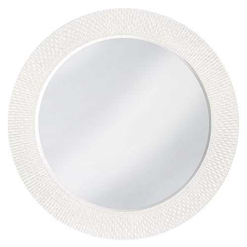 Image of Howard Elliott Bergman Big Round Mirror for Wall Decor, White Mirror with Starburst Effect, Modern Large Circular Hanging Wall Vanity Mirror for Living Room, Bathroom or Entryway, 54 x 54 Inch