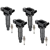 BDFHYK Ignition Coil UF333 & Spark Plug 7092 compatible with 2.4L L4 Scion Toyota TC Camry Corolla Highlander Matrix RAV4 Solara Lexus HS250h Scion xB tC Pontiac Vibe,Set of 4