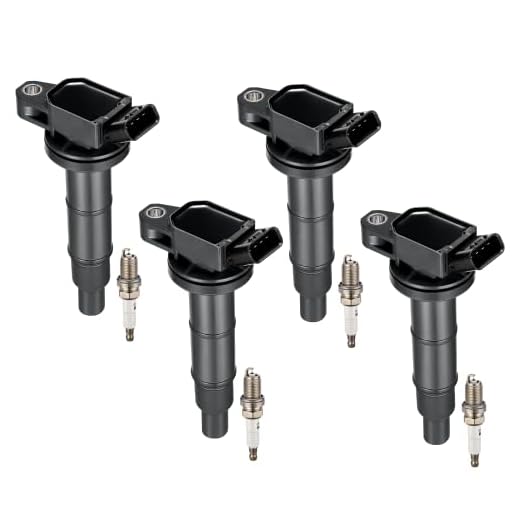 BDFHYK Ignition Coil UF333 & Spark Plug 7092 compatible with 2.4L L4 Scion Toyota TC Camry Corolla Highlander Matrix RAV4 Solara Lexus HS250h Scion xB tC Pontiac Vibe,Set of 4