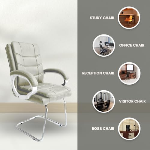 Image of activa Executive Office Visitor Chair | Ergonomic Relax Chair for Study, Home, Reception| Comfortable Cushioned Seat Back, Double Pipe Frame with Arm Rest Guest Seating (2, Beige, Star)