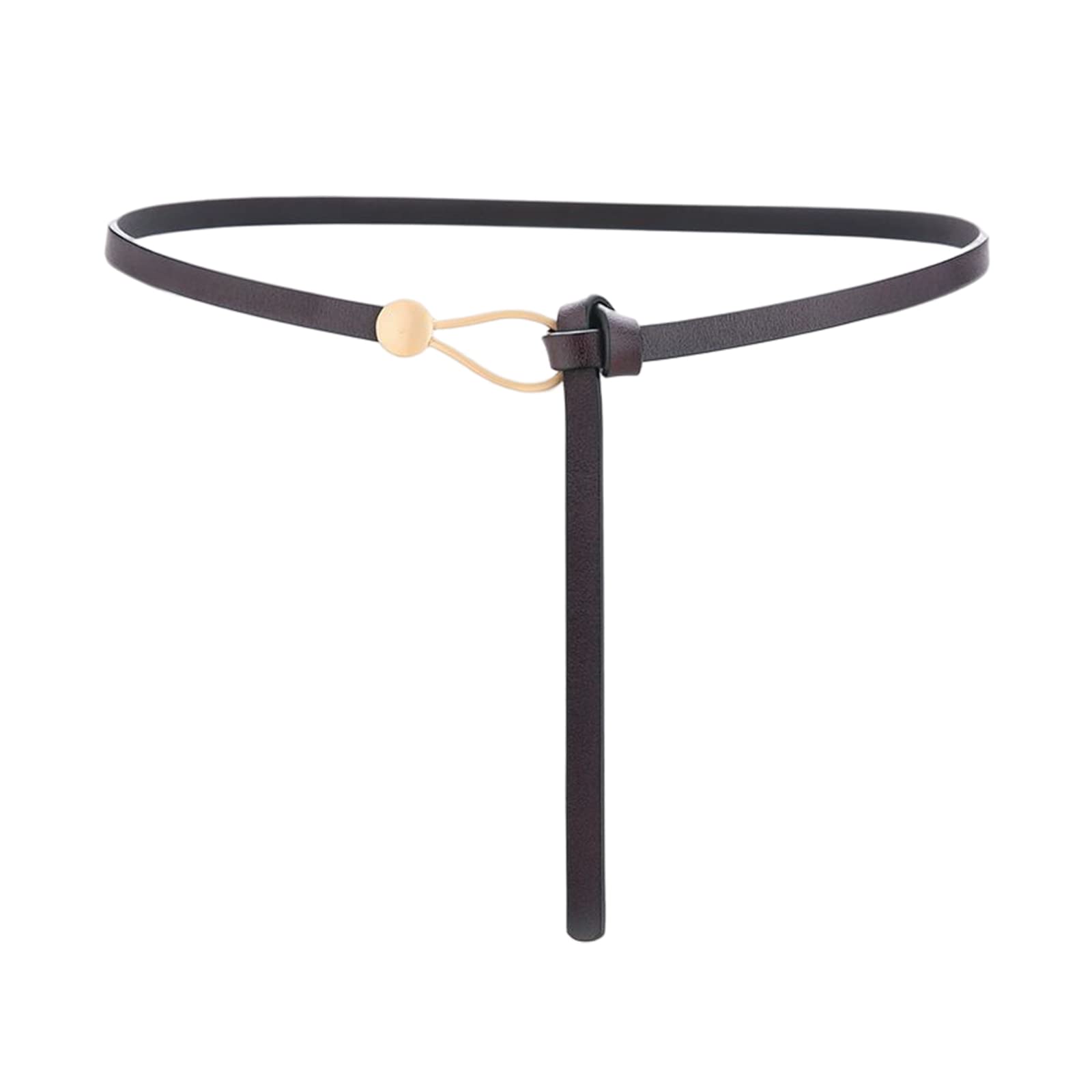 Lumisyne Women's Dark Brown Leather Belt Thin Waist Belt Fashion Knotted Buckle Design Cowhide Leather Alloy Buckle Adjustable Waistband Decorative Belt For Suit Dress Overcoat
