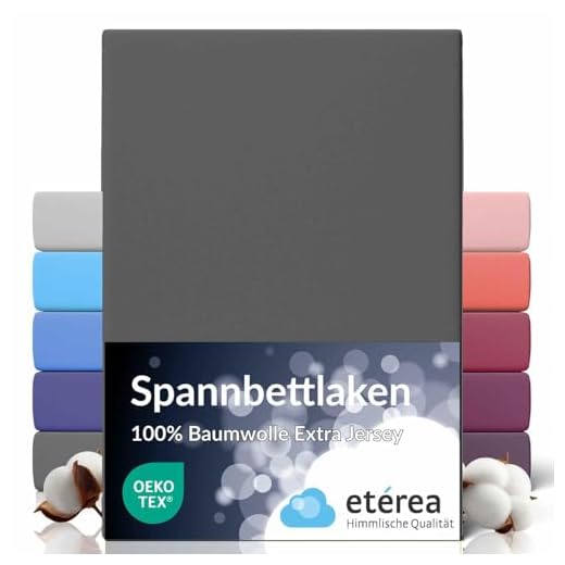etérea Extra Jersey Spannbettlaken 180x200 bis 200x220 cm - Spannbetttuch für Boxspringbetten, Wasserbetten und Normale Matratzen, aus 100% Baumwolle und ca. 35 cm Steghöhe, Anthrazit