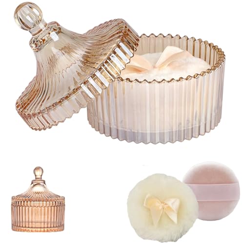 Juego 1 Botes De Polvo De Cristal, Estuche para Polvos Corporales, Juego De Borlas y Recipiente para Polvos Corporales, Con Dos Esponja, para Bebés, Regalo Ideal para Mujeres(No Incluye Polvos)