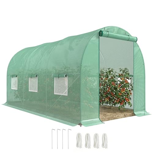 Outsunny 15' x 7' x 7' Walk-in Tunnel Greenhouse, Garden Green House with...