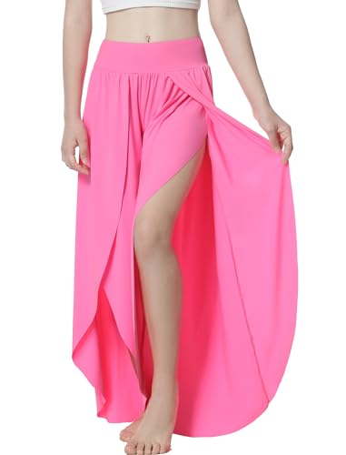 Image of EXARUS Girls Flowy Pants Dance Palazzo Wide Leg Teen Casual Baggy | Tween Split Loose Trousers Elastic High Waisted Vacation Beach Bottoms Youth Front Slit Junior Kids Size 6-12Y