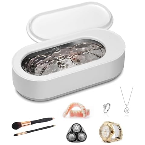 EQUEEN Jewelry Cleaner, 48KHz Ultrasonic Jewelry Cleaner with 304 Stainless Steel Tank, Eyeglass Cleaner with One-Touch Operation, Jewelry Cleaner for All Jewelry, Dentures, Eyeglasses & More! Cover