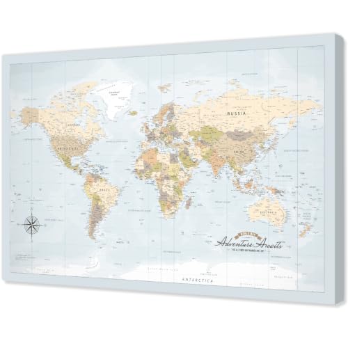Image of IPIC Blue Ocean World Maps for Wall, World Map Canvas, Total Size 42x28 in