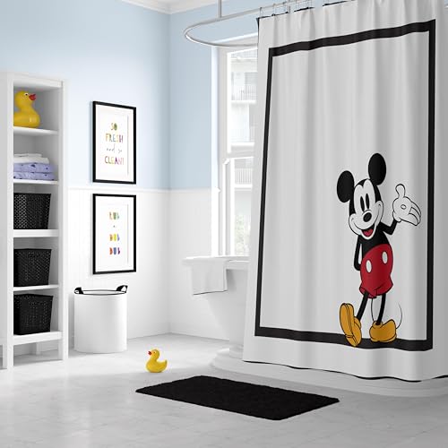 Image of Jay Franco Disney Mickey Mouse Fabric Shower Curtain - Kids Classic Black and White Bathroom Decor
