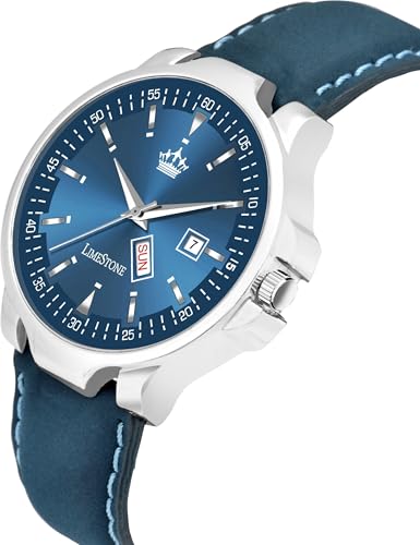 Image of LIMESTONE Men's Analog Quartz Watch with Day & Date Display, Leather /Silicone Strap - Casual & Formal Wrist Watch for Men