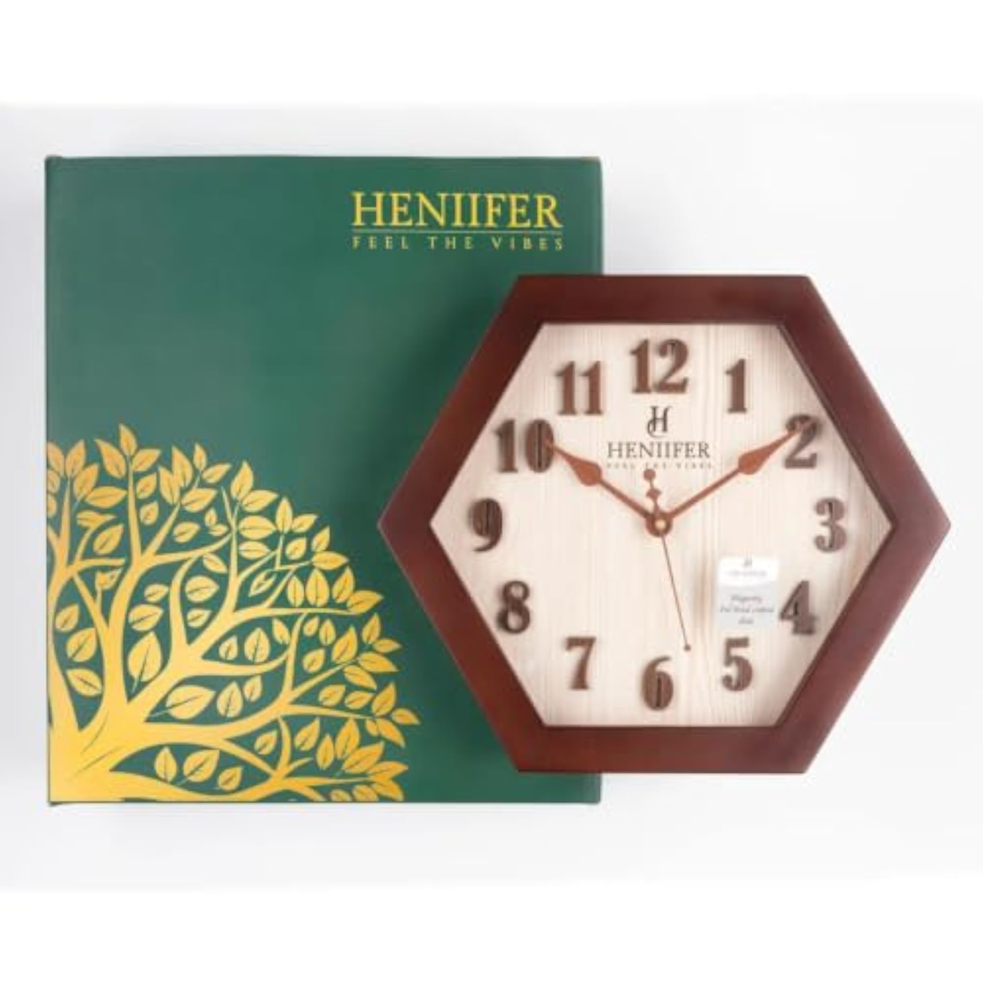 Maha Vastu Hexagonal Wooden Wall Clock 12 Inch