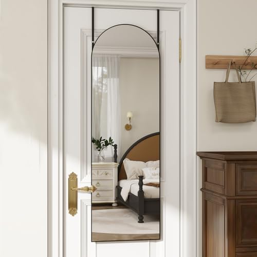 TinyTimes Over The Door Mirror Full Length, 48"x14"Door Hanging Mirror Full Length Arch Mirror, Behind The Door Wall Mirror, Back of Door for Closet Bedroom Living Room, Black