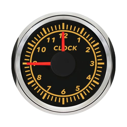 2" /52mm Clock Gauge 12-Hour Meter with Backlight 12V 24V for Car Boat Sedan Motorbike Waterproof Type (Black&Silver)