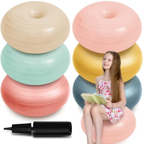 Image of Lewtemi 6 Pcs Flexible Seating for Classroom Elementary 20 Inch Yoga Ball Chairs Large Inflatable Donut Exercise Ball Chair Stability Balance Trainer with Inflator for Kids Student