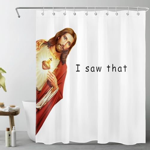 Rideau de douche Jésus-Christ multicolore grand format avec crochets de douche