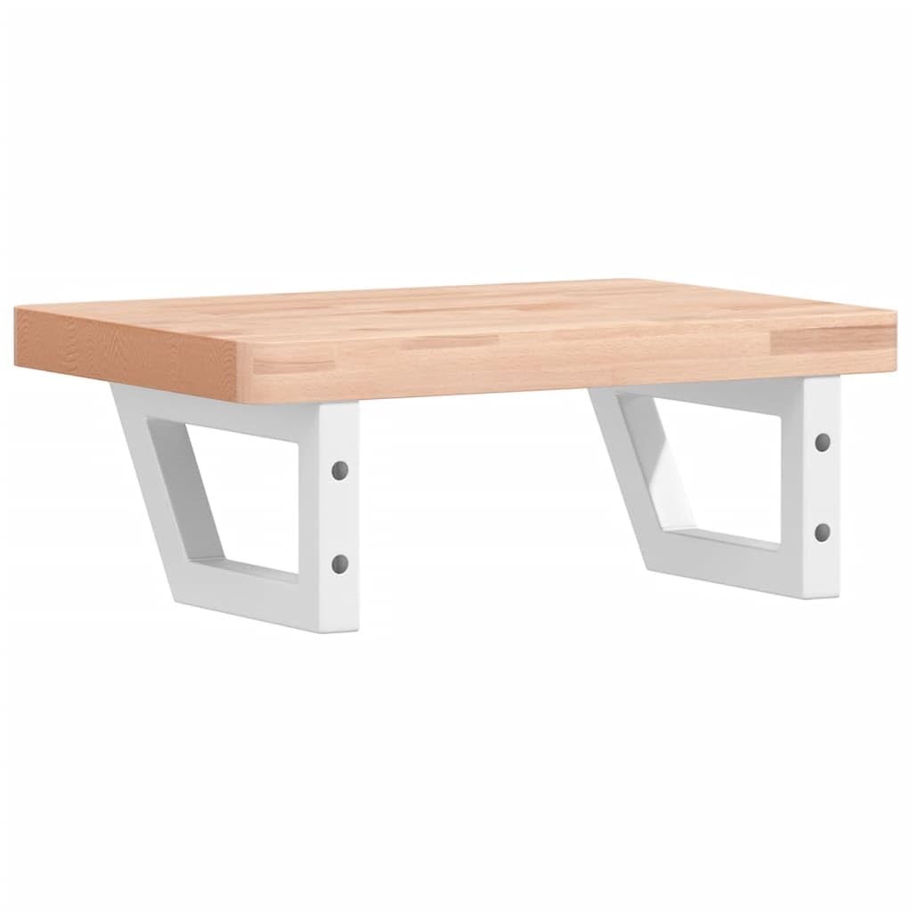 Estantería para lavabo de pared de acero y madera de haya maciza, 50 x 35 x 4 cm, con soporte trapezoidal, ahorra espacio para baño y lavabo, soporta hasta 100 kg