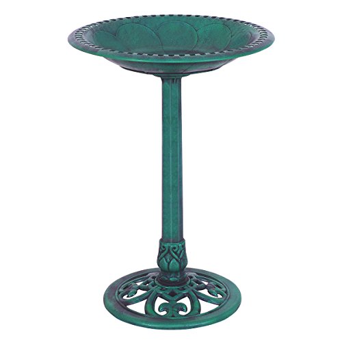 unbrand Green Pedestal Bird Bath Feeder Freestanding Outdoor Garden Yard Patio Decor - Thumbnail 2