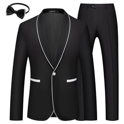 MAGE MALE Mens 2 Pieces Tuxedo Shawl Lapel Slim Fit One Button Color Clashing Design Suit Wedding Blazer Jacket and Pants Set