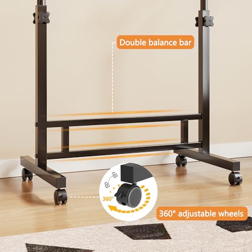 Image of Laptop Table Mobile Adjustable Height Portable Desk Notebook Swivel PC Computer Rolling Desk with Wheels, Laptop Stand for Couch Bedside Hospital Bed Table (Black Table)