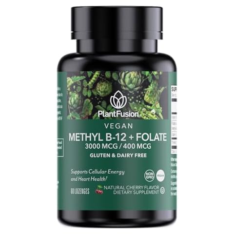 PlantFusion High-Potency Methylated Vitamin B Complex Supplement, 3000 mcg B12, 400 mcg Methylfolate (5-MTHF), B6 & TMG, Enhanced Methylation - Cherry-Flavored Vegan Sublingual Lozenges – 60 Cover