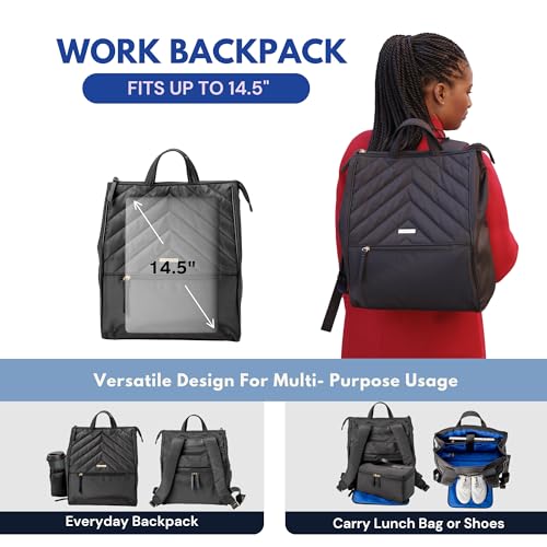 Amber 14.5" Laptop Backpack with Insulated Lunch Bag, Shoe Bag - Perfect for Work, Travel, Everyday Use (Black)4