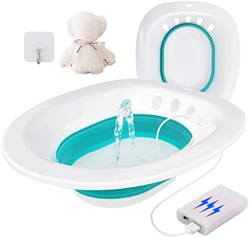 Sitz Bath, Electric Sitz Bath for Hemorrhoids, Sitz Bath for Toilet Seat, Sitz Bath for Postpartum Care, Sits Bath Kit for Women, Automatic Flushing, Foldable, Fits Universal Toilet