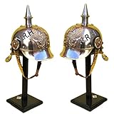 Material: 18Ga Stahl Armor Nickel Deutscher Offizier Preußischer Lederstreifen Pickelhaub Helm mit Holzständer