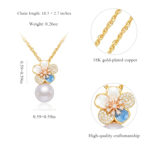 Ningnvshi] Necklaces for Women 18K Gold Plated Shell Flower Pendant Necklaces with Sparkling CZ Adjustable Chain Valentine's Day Anniversary Mother's Gift for Wife Girlfriend Mom — view 2