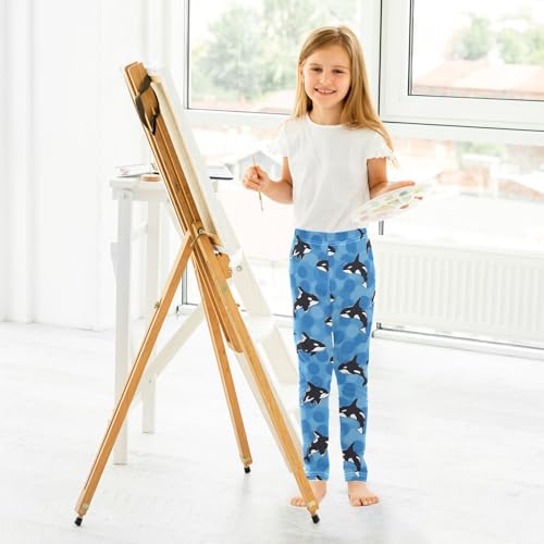 ALAZA Girls' Leggings Children's Yoga Pants Skinny Printed Dance Orca Whale Blue Comfortable 4T4