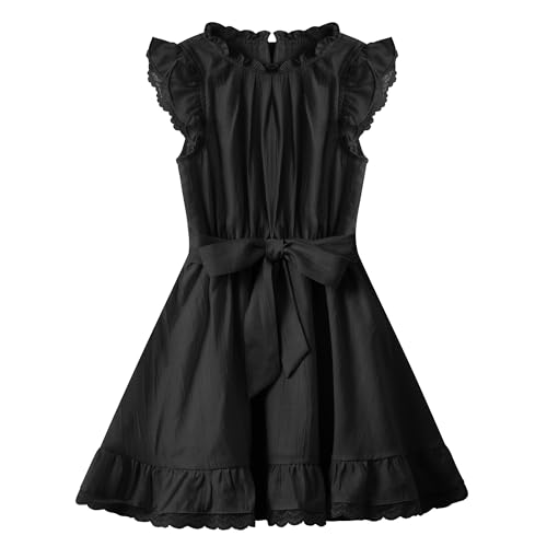 WULFUL Girls Summer Dress Sleeveless Ruffle Trim A-line Swing Dress Casual Party 5-14 Years