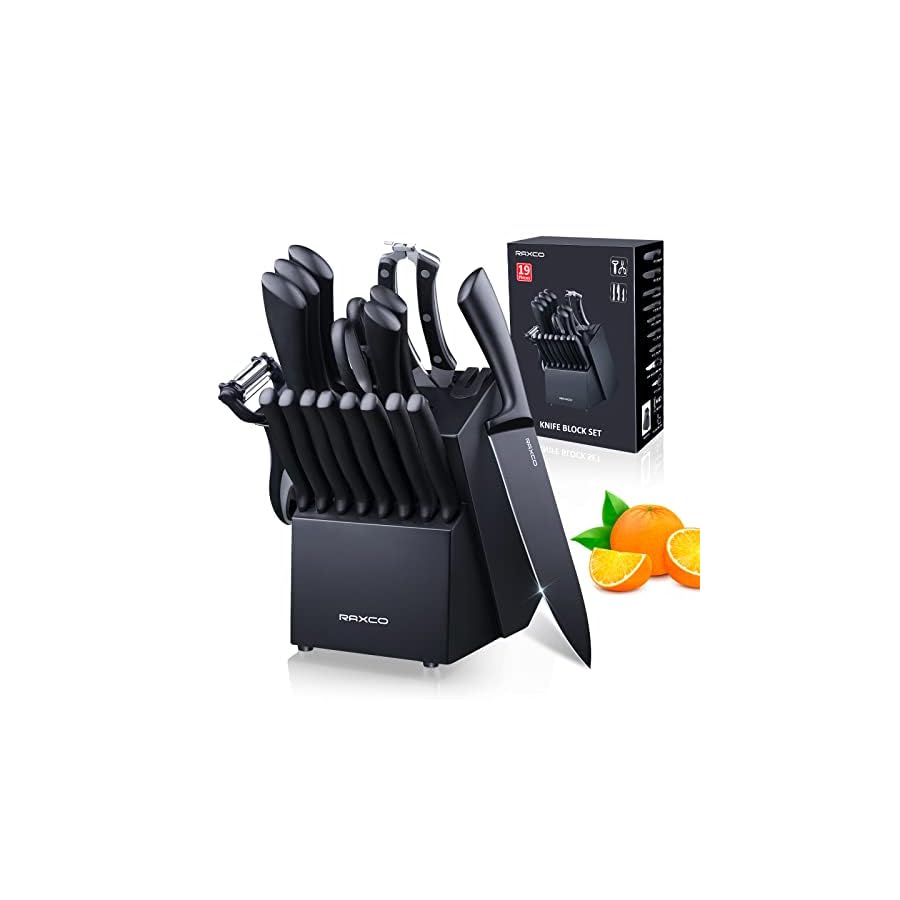 Knife-Set-BlackRAXCO-Knife-Set-with-Block-For-Kitchen-8-pieces-Steak-Knife-Set-6-pieces-Chef-Knife-SetKitchen-Shears19-in-1 RAXCO Knife Set Black,19Pieces Knife Set For Kitchen With Block-6 Kitchen Knives,8 Steak Knives (Jet-Black)