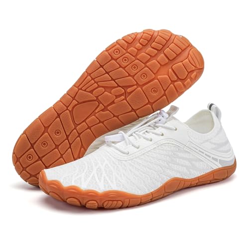 RUFONE Hike Barefoot Shoes ���f�B�[�X �����Y �ʋC��&����~�� �A�X���`�b�N�V���[�Y ���L�ܐ� �E�H�[�^�[�V���[�Y�A�E�H�[�L���O�A�����j���O�A���j�p�Ƀf�U�C��, A8305_�z���C�g�B, 7.5 Women/5.5 Men