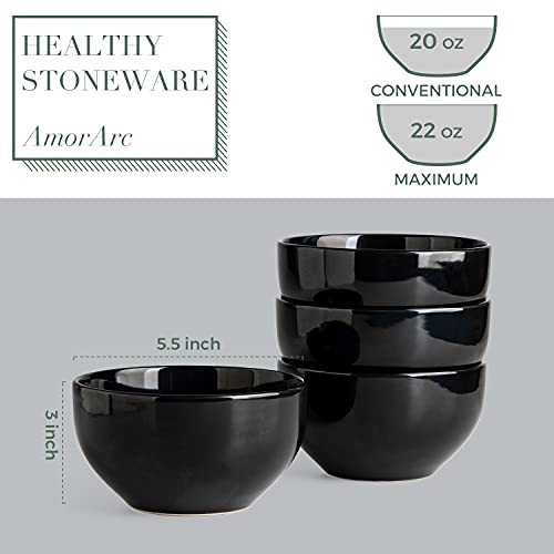 Amorarc Stoneware Cereal Bowls Set For Kitchen, 22Oz Ceramic Deep Soup Bowls Set Of 6, Black Bowls Set For Breakfast, Lunch, Dinner. Microwave&Dishwasher Safe, Black #TOP1
