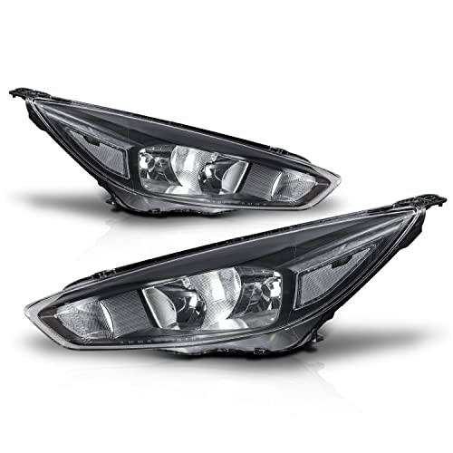 M-AUTO Headlights Assembly Replacement for Halogen Model 2015 2016 2017 Ford Focus 4 Door, Black Housing Clear Lens Clear Corner, Headlights Headlamps Assembly Pair Driver+ Passenger