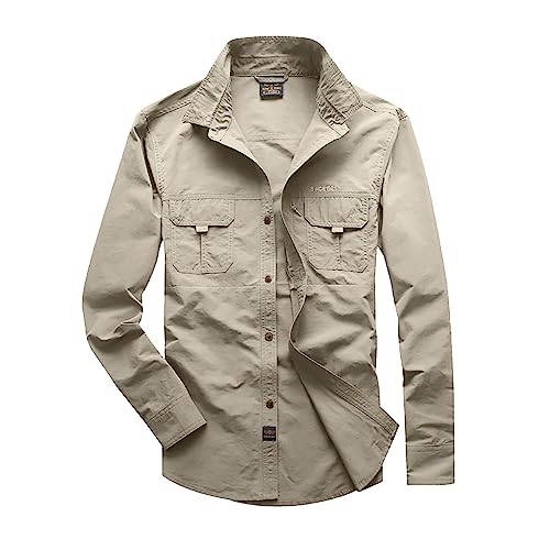 Celanisai Safari Camisa de manga larga para hombre, camisa funcional al aire libre, camisas de secado rápido, protección UV, camisa de pescador, transpirable, con botones, camisa de ocio, Slim Fit