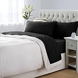 Entisn 4pcs Brushed Microfiber Sheet Queen Size Sets, 1800 Thread Count Ultra-Soft Egyptian Quality Bed Sheets, Black Luxury Bedding Sheets with 16' Deep Pockets, Breathable & Cozy & Anti-Wrinkle