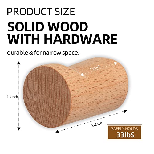 Crswha Natural Wood Hooks For Wall,6 Pack Wall-Mounted Wooden Hat Hooks,Modern Decorative Wooden Wall Pegs For Entryway Wall,Heavy Duty Coat Hanger Hooks For Hanging Bags,Towels,Purse(Beech Wood) #TOP3