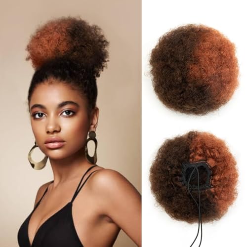 ISHEENY Coleta de caballo pelo humano afro puf cordón cola de caballo corto rizado pelo moño moño con clips