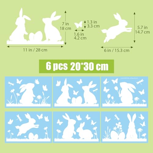 COMOOKA 6 Blatt Fensterbilder Ostern Hasen Fenstersticker Selbstklebend Osterdeko Fenster Schmetterlinge Frühling Kaninchen Ostern Deko Fensterdeko