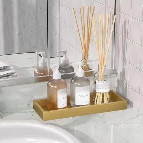Image of ZHWS Gold Bathroom Vanity Tray for Soap Dispenser, Perfume, Jewelry, Candle, Makeup, Decor, Toilet Tank Tray, Kitchen Tray for Spice, Salt, Coffee 11.3 inchL x 4.4 inchW x 1.14 inchH