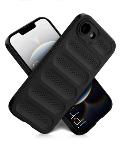 Image of WOW IMAGINE Ultimate Silicone Back Cover Case for iPhone 16e | iPhone 17e | Heat Dissipation Thin Soft TPU | 360 Camera Protection | Breathable Cooling Holes - Pitch Black