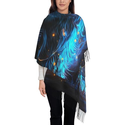 Cool Blue Light Wolf Print Scarves For Women Gifts Blanket Scarf Scarves Oversized Wrap Shawl Gift