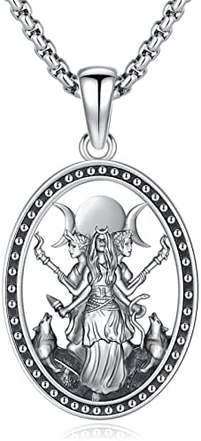 Eusense Pentagram Necklace Triple Moon Goddess Pendant 925 Silver Cats Necklaces Wiccan Amulet Witch Pagan Jewellery Talisman Gift for Men Women
