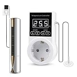 Thermostat Steckdose Timer - Digitaler Temperaturregler Steckdosen Etmury Temperature Controller Temperaturschalter mit Zeitschaltuhr 230V Fühler Steckdose LCD Bildschirm für Gewächshaus Thermostat