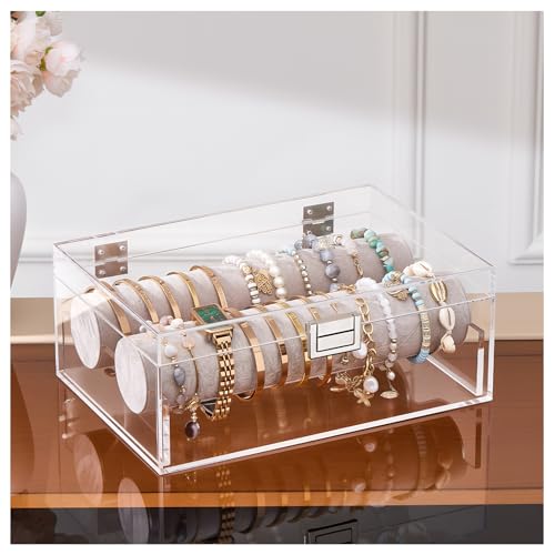 Lolalet Caja Organizadora de Pulseras, Expositor Acrílico de Joyas para Brazaletes Relojes Estuche para Mujeres Acrylic