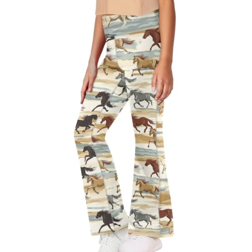 Image of Girls Leggings Floral Print High-Waisted Flared Pants 5-14 Years