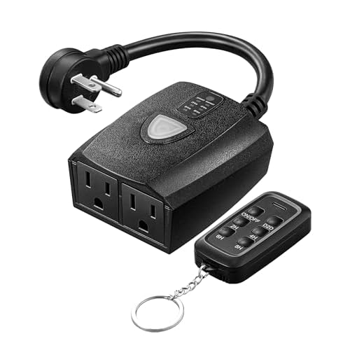 DEWENWILS Outdoor Timer Outlet Waterproof with 11 Modes, Outdoor Light Timer, 100FT Remote Control, for Outdoor Lights, Pump, Sprinkler, Fountain Phot