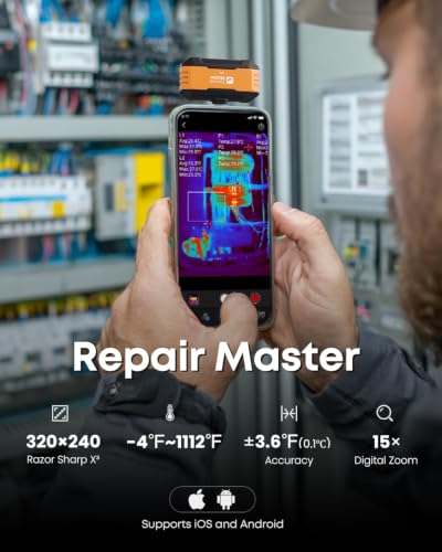 Image of Thermal Master P1 Thermal Camera for USB-C iOS /Android 320x240 Resolution | -4F to 1112F, ±3.6℉ Accuracy Thermal Imaging Camera for Home, HVAC, Electrical Inspections (P1 Blaze Orange)